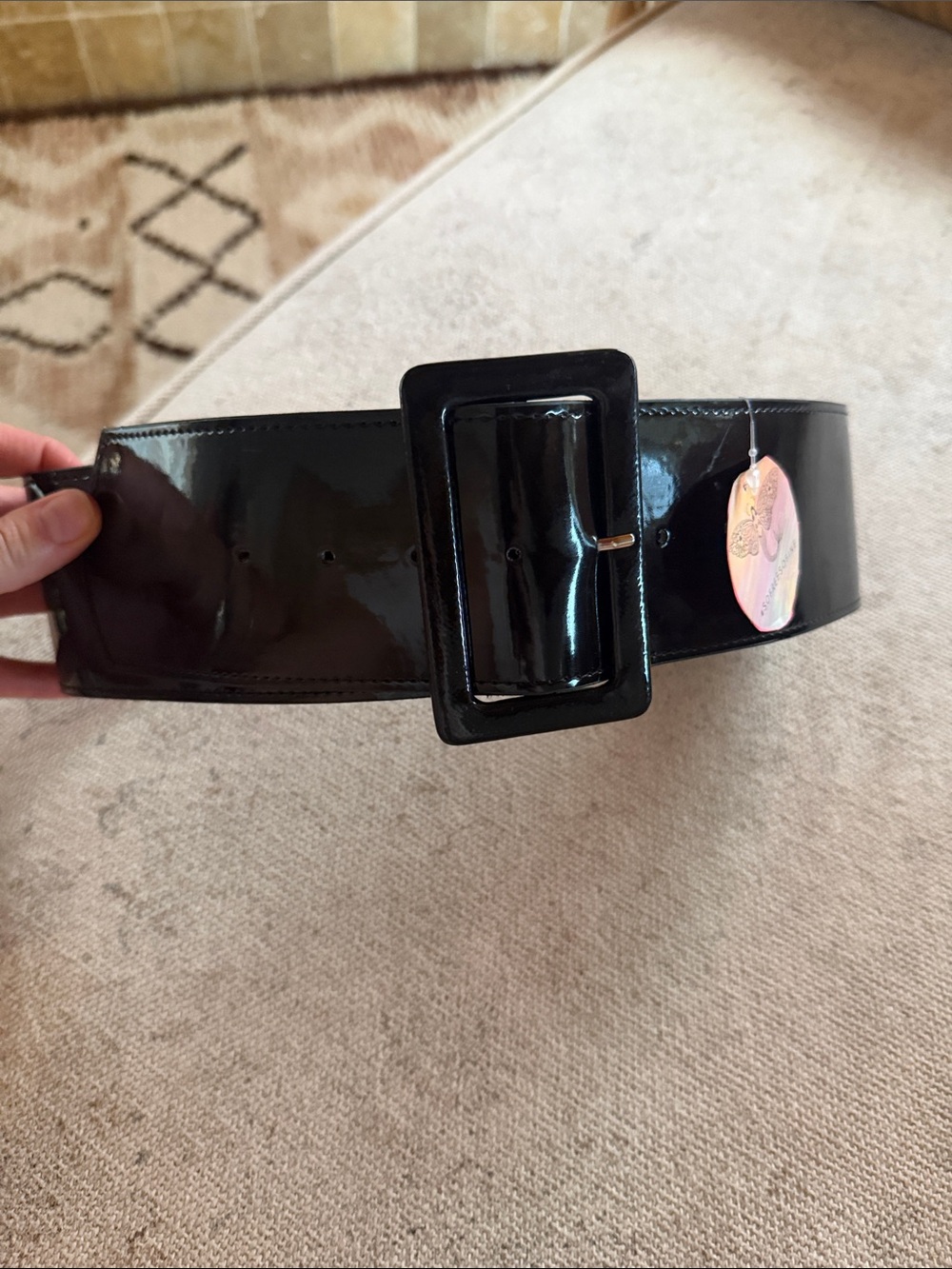 Wide Patent Leather waist Belt with Oversized Buckle - Black 80’s